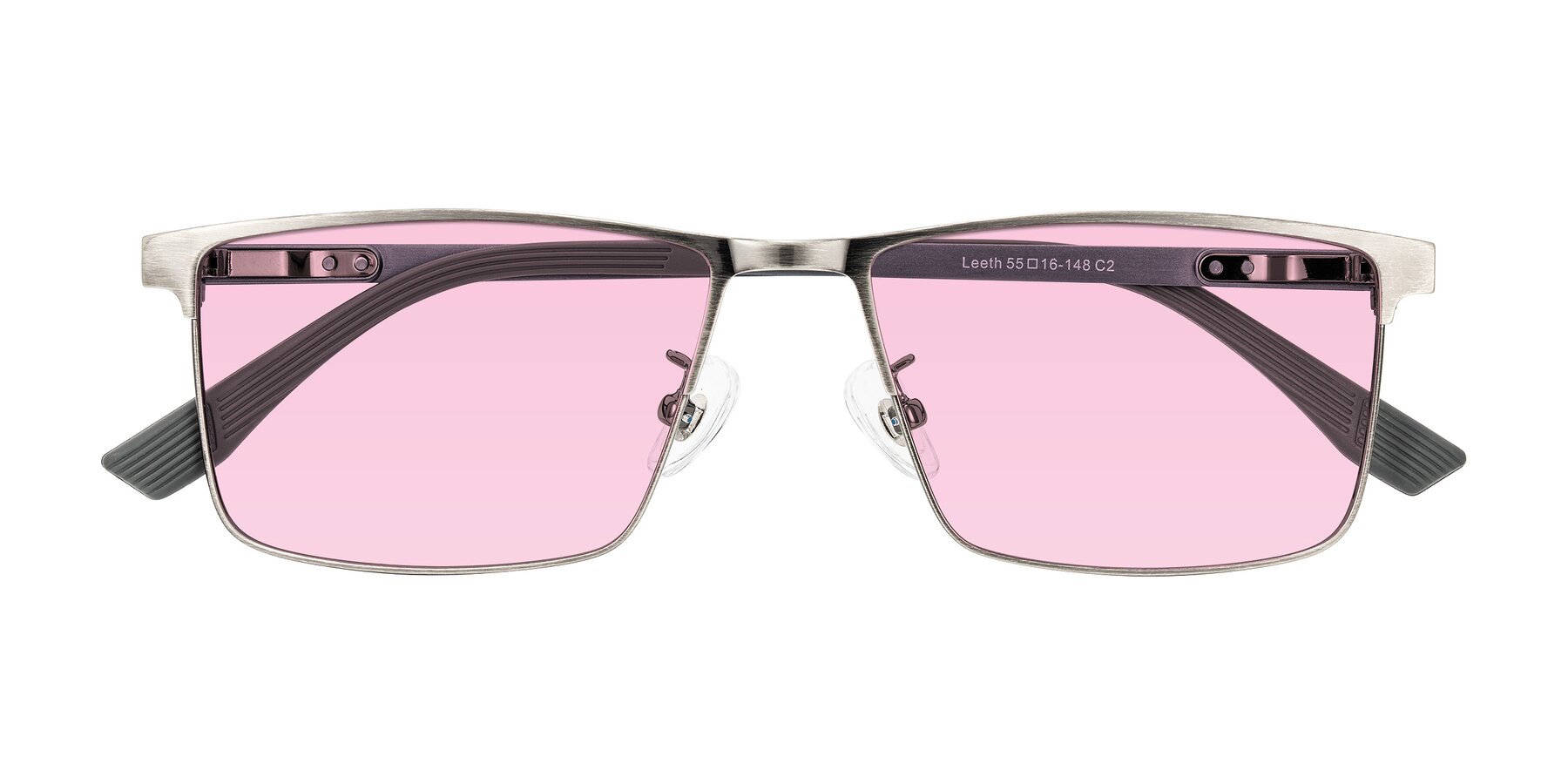 Folded Front of Leeth in Brushed Silver with Light Pink Tinted Lenses