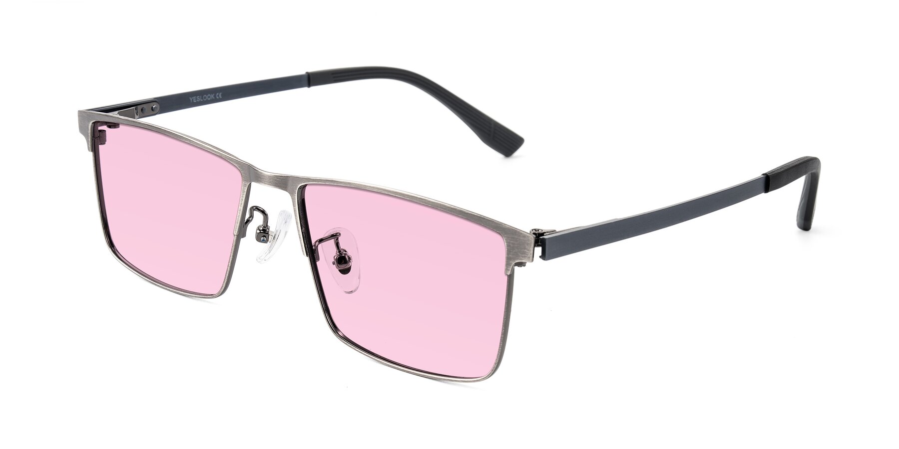 Angle of Leeth in Brushed Silver with Light Pink Tinted Lenses