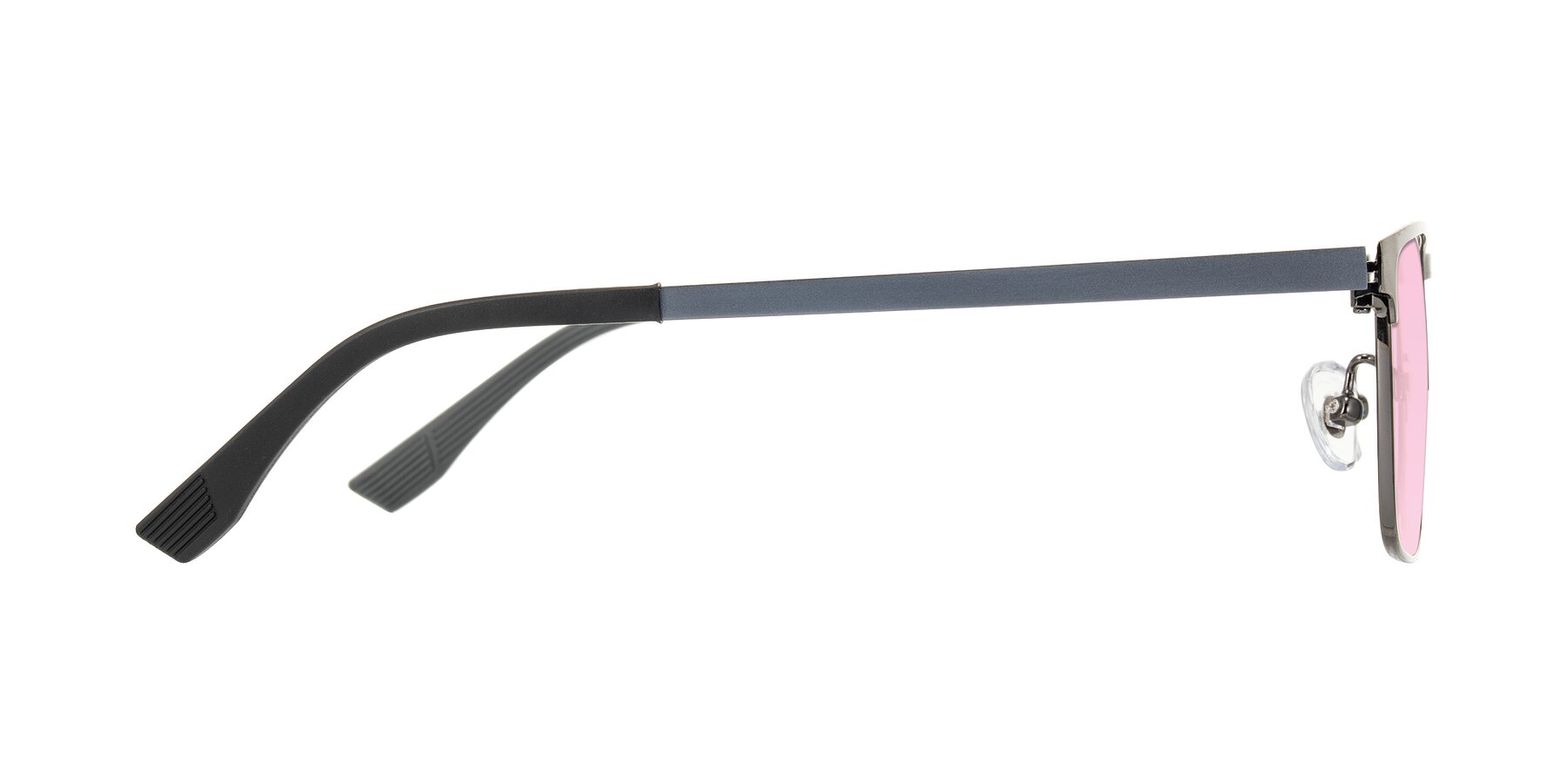 Side of Leeth in Brushed Silver with Light Pink Tinted Lenses
