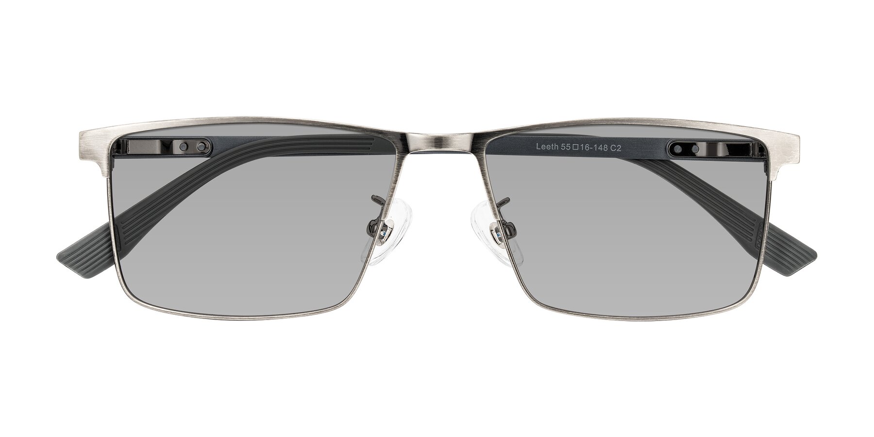 Folded Front of Leeth in Brushed Silver with Light Gray Tinted Lenses