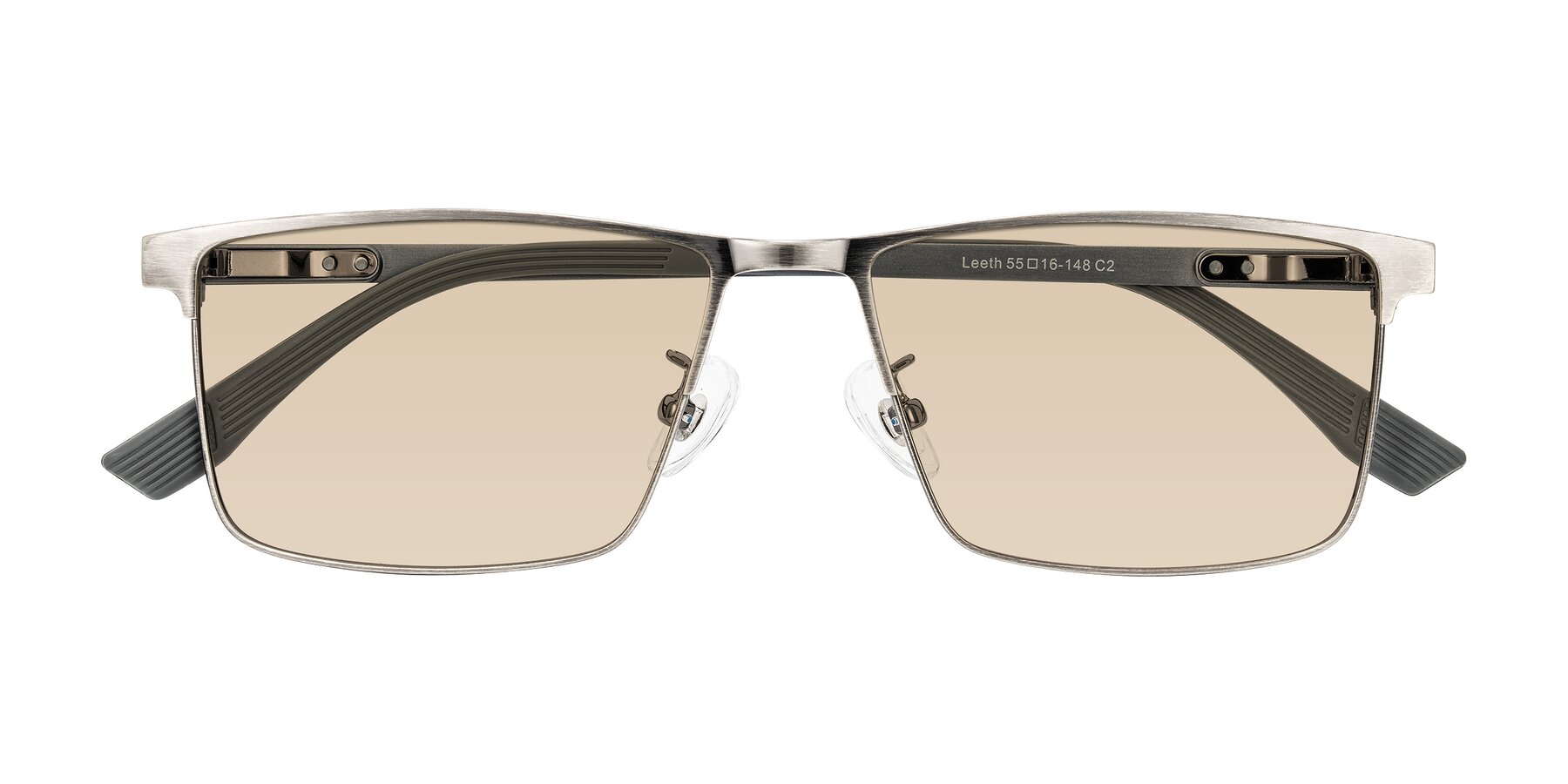 Folded Front of Leeth in Brushed Silver with Light Brown Tinted Lenses
