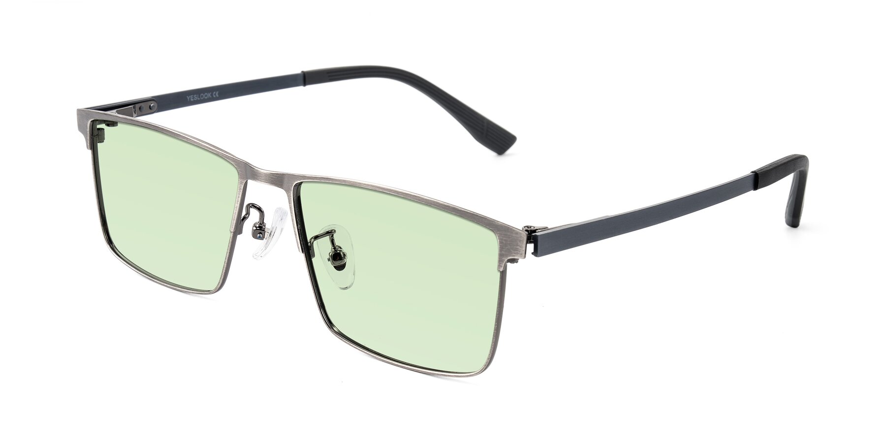 Angle of Leeth in Brushed Silver with Light Green Tinted Lenses