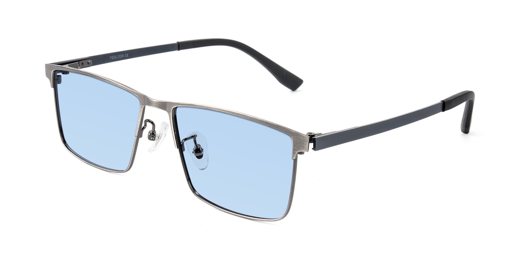 Angle of Leeth in Brushed Silver with Light Blue Tinted Lenses