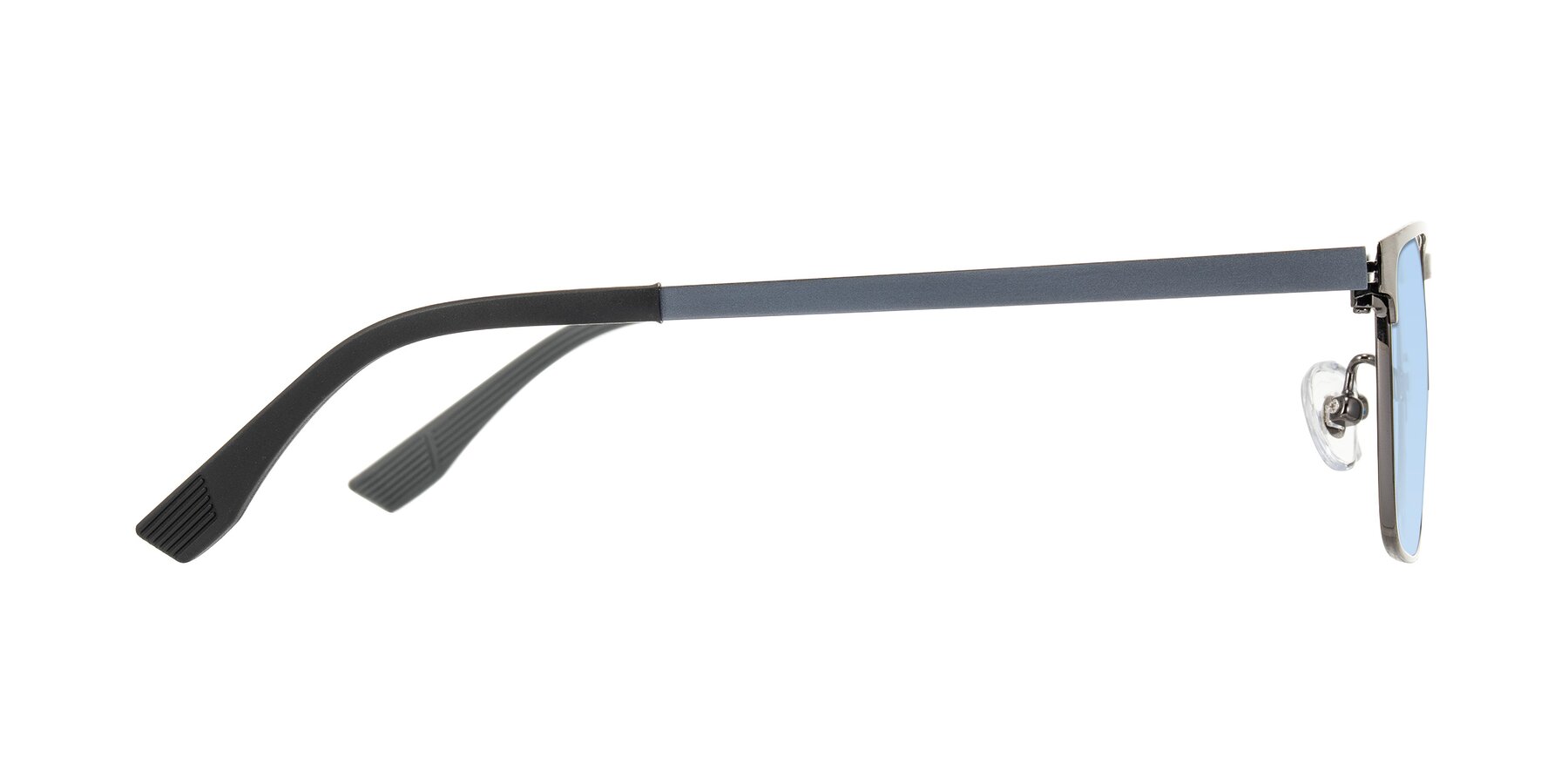 Side of Leeth in Brushed Silver with Light Blue Tinted Lenses