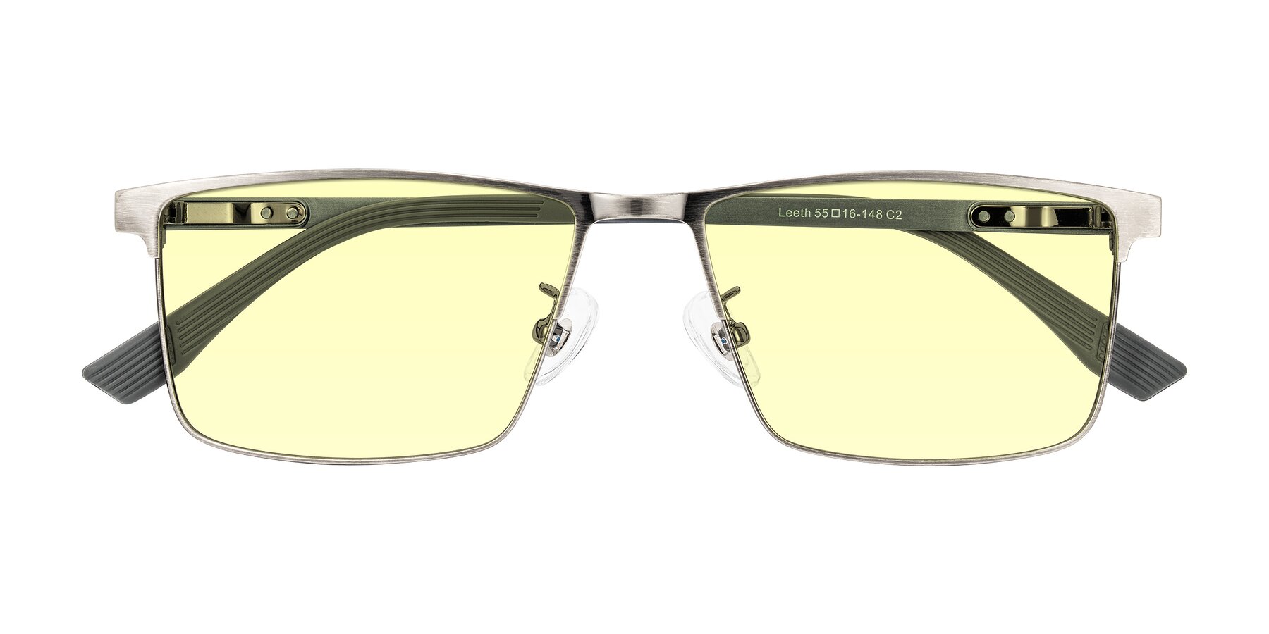 Folded Front of Leeth in Brushed Silver with Light Yellow Tinted Lenses