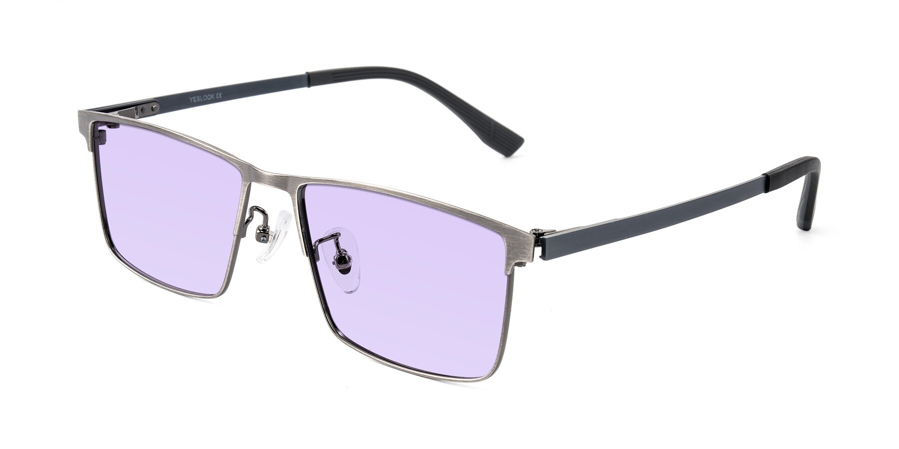 Angle of Leeth in Brushed Silver with Light Purple Tinted Lenses