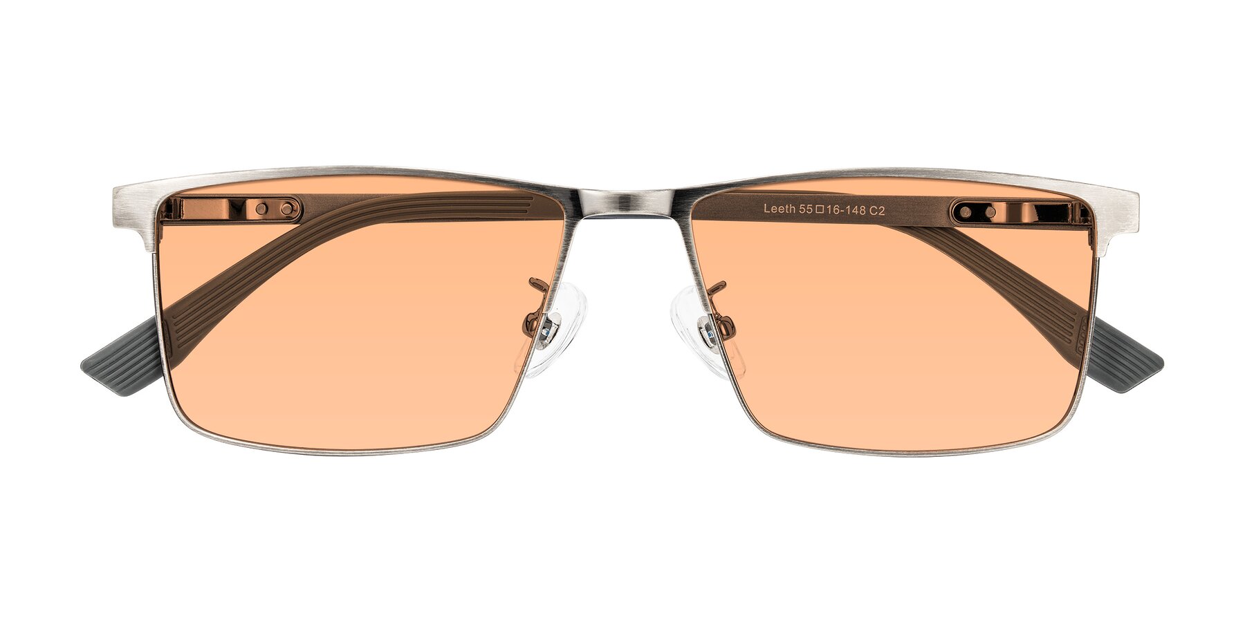 Folded Front of Leeth in Brushed Silver with Light Orange Tinted Lenses