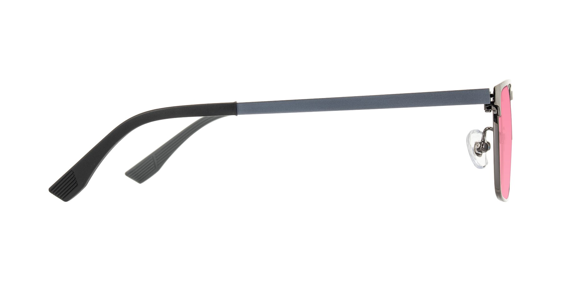 Side of Leeth in Brushed Silver with Pink Tinted Lenses
