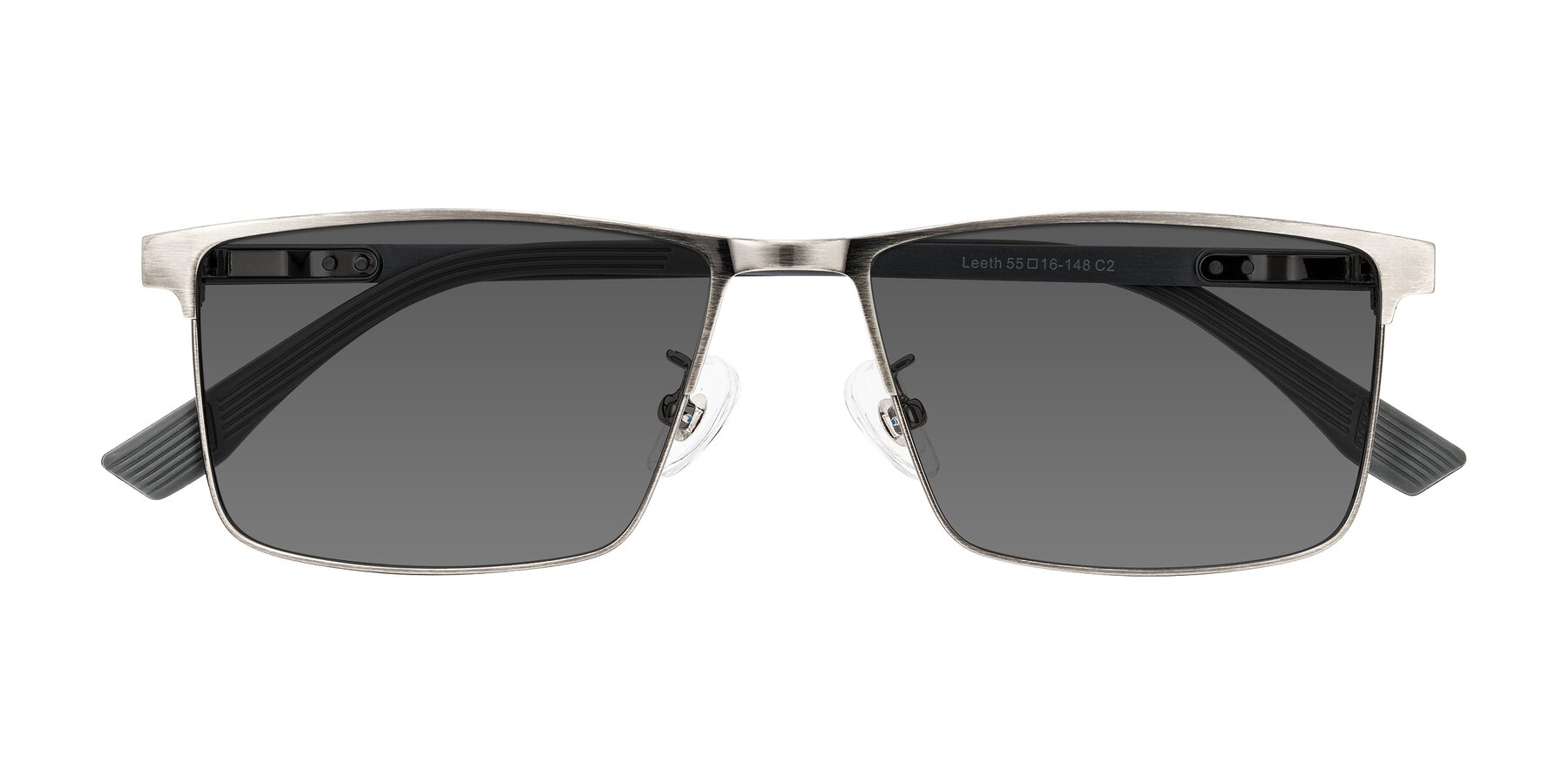 Folded Front of Leeth in Brushed Silver with Medium Gray Tinted Lenses