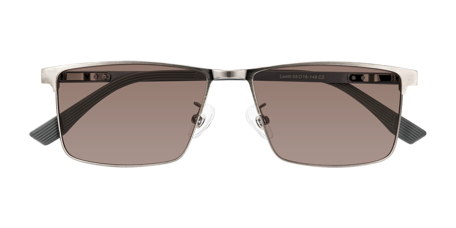 Folded Front of Leeth in Brushed Silver with Medium Brown Tinted Lenses