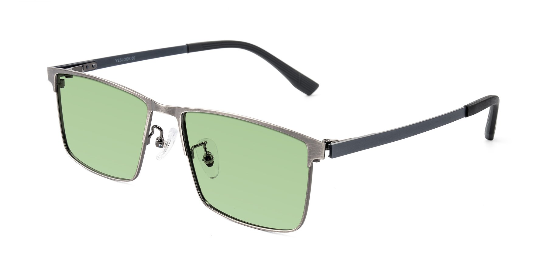 Angle of Leeth in Brushed Silver with Medium Green Tinted Lenses