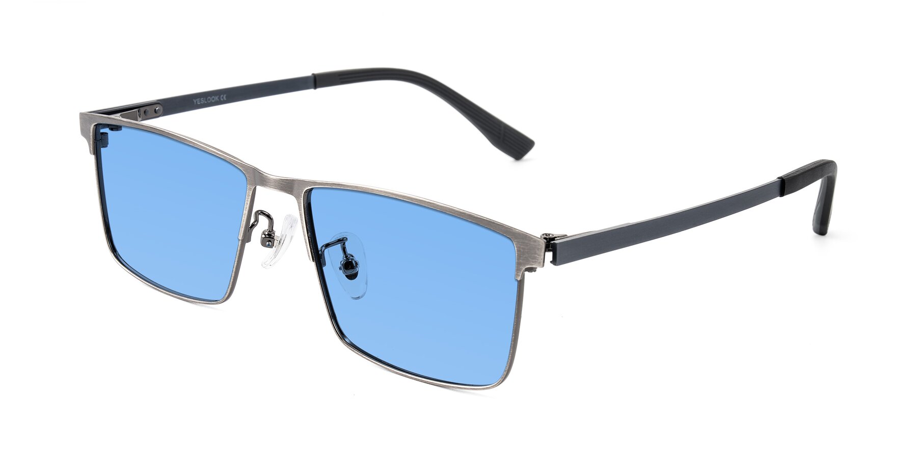 Angle of Leeth in Brushed Silver with Medium Blue Tinted Lenses