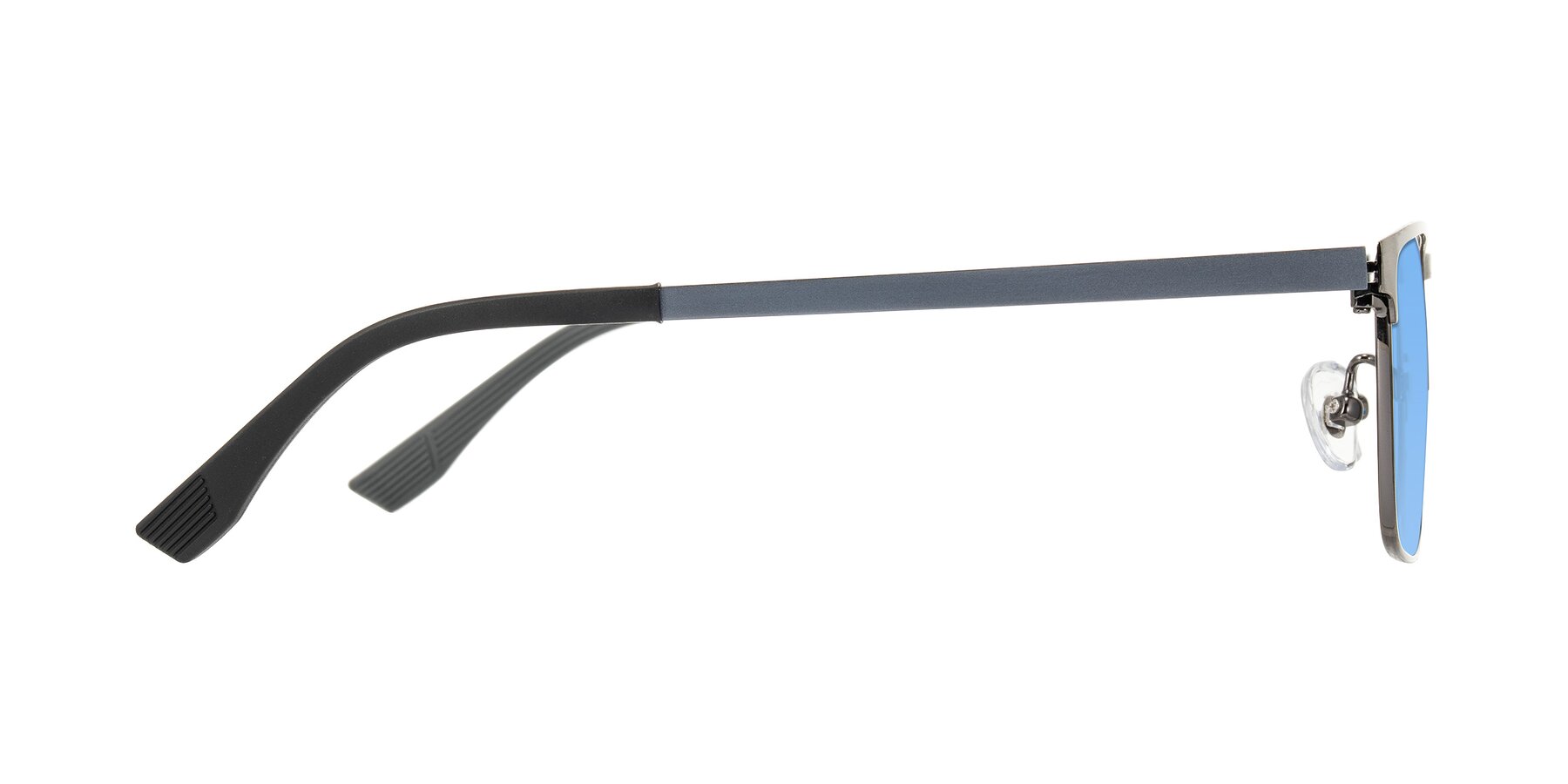 Side of Leeth in Brushed Silver with Medium Blue Tinted Lenses