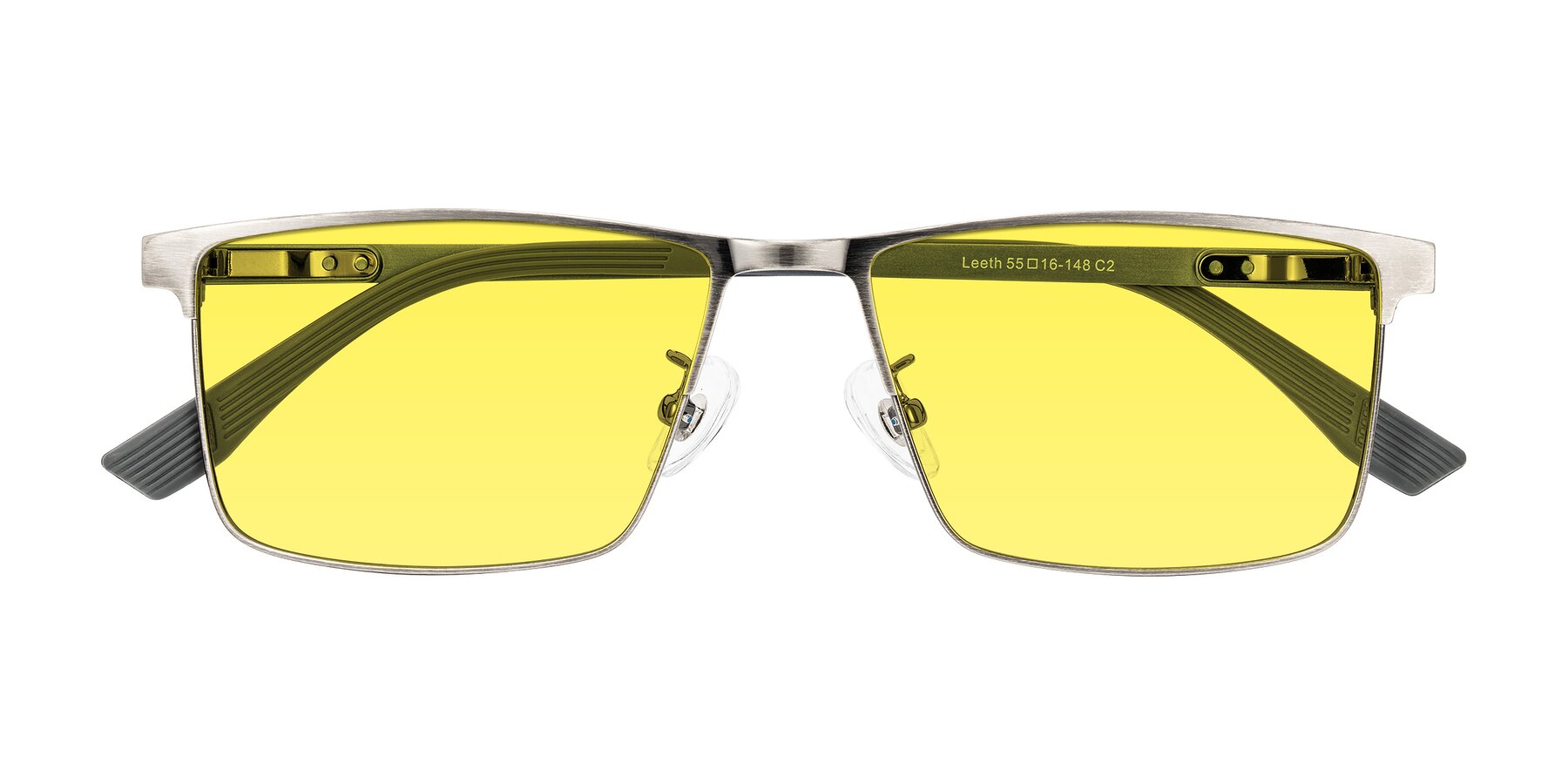 Folded Front of Leeth in Brushed Silver with Medium Yellow Tinted Lenses