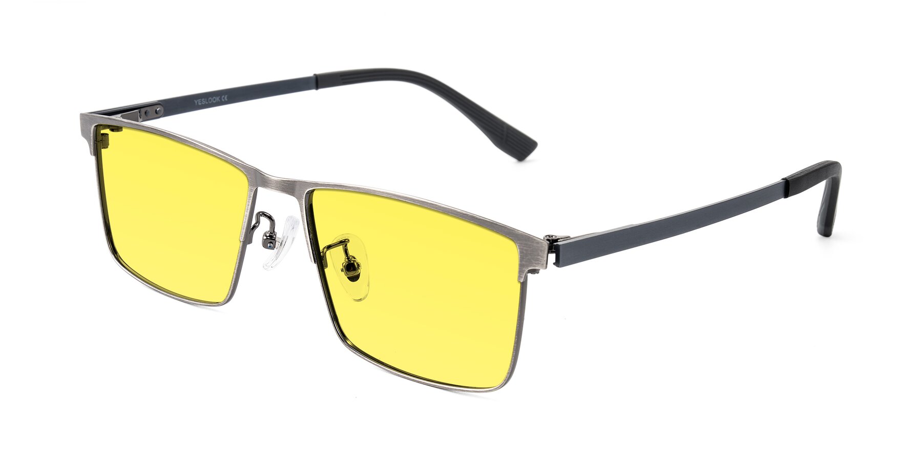 Angle of Leeth in Brushed Silver with Medium Yellow Tinted Lenses