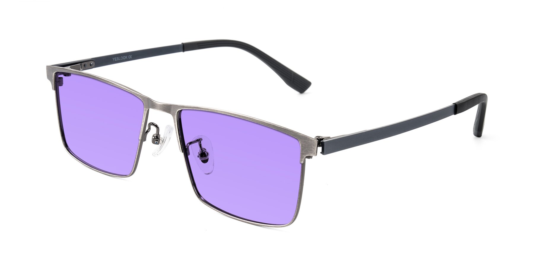 Angle of Leeth in Brushed Silver with Medium Purple Tinted Lenses