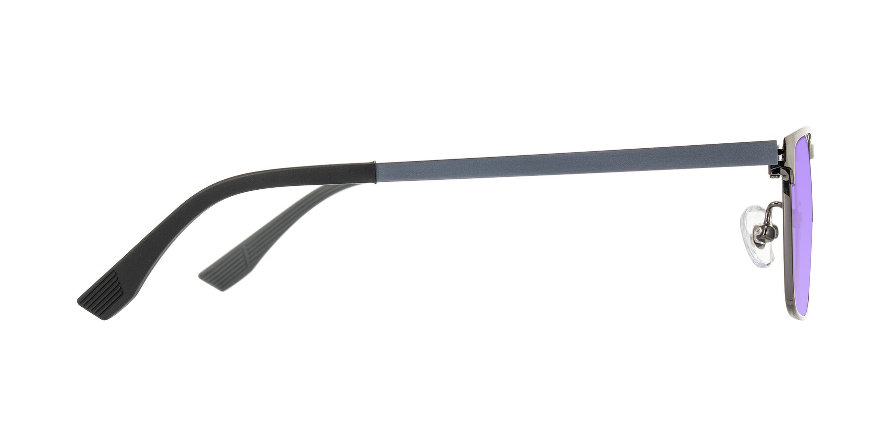 Side of Leeth in Brushed Silver with Medium Purple Tinted Lenses