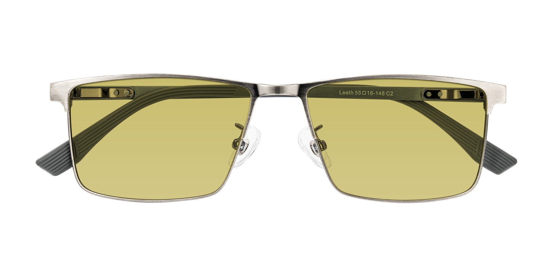 Folded Front of Leeth in Brushed Silver with Medium Champagne Tinted Lenses