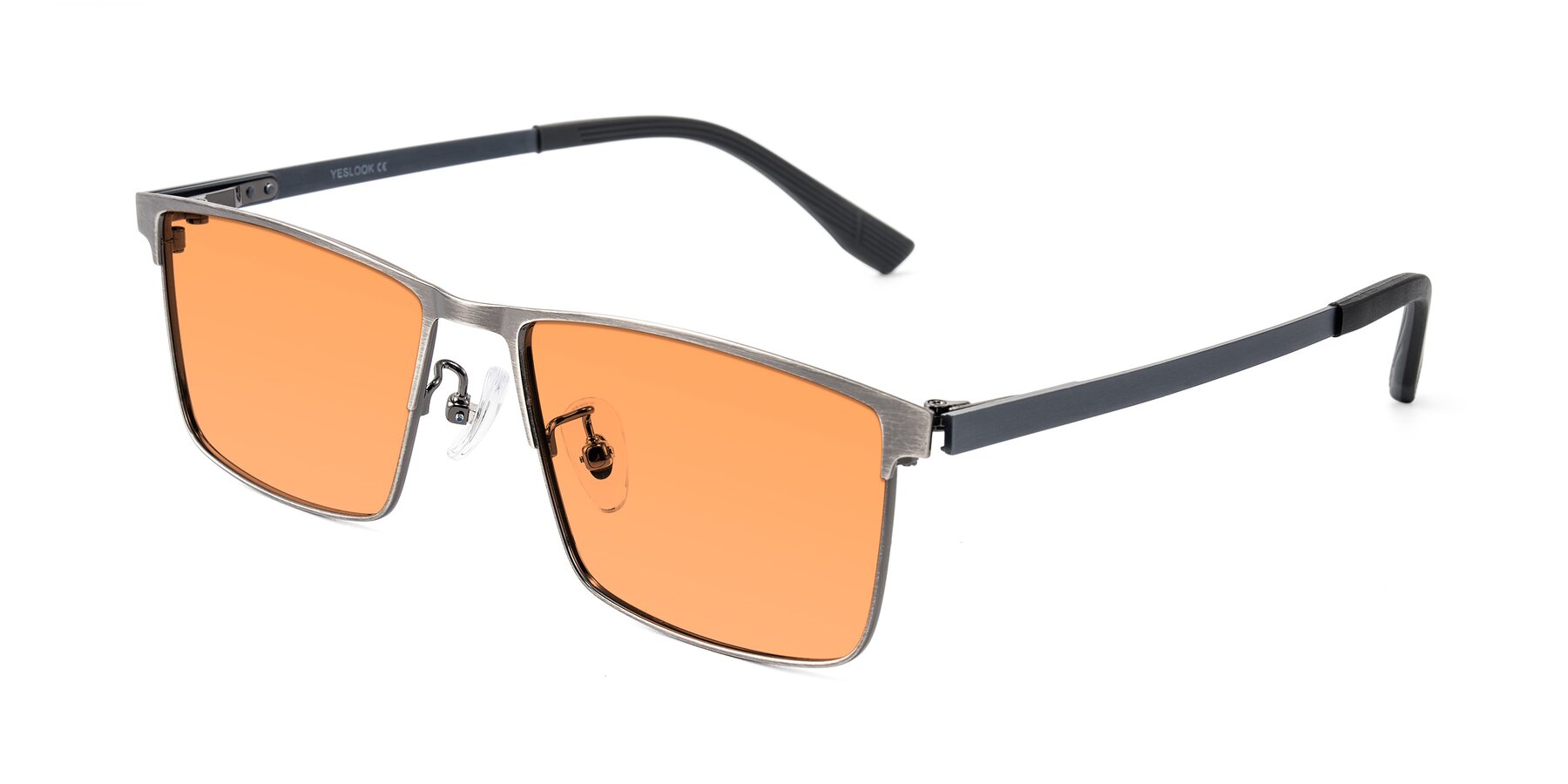Angle of Leeth in Brushed Silver with Medium Orange Tinted Lenses