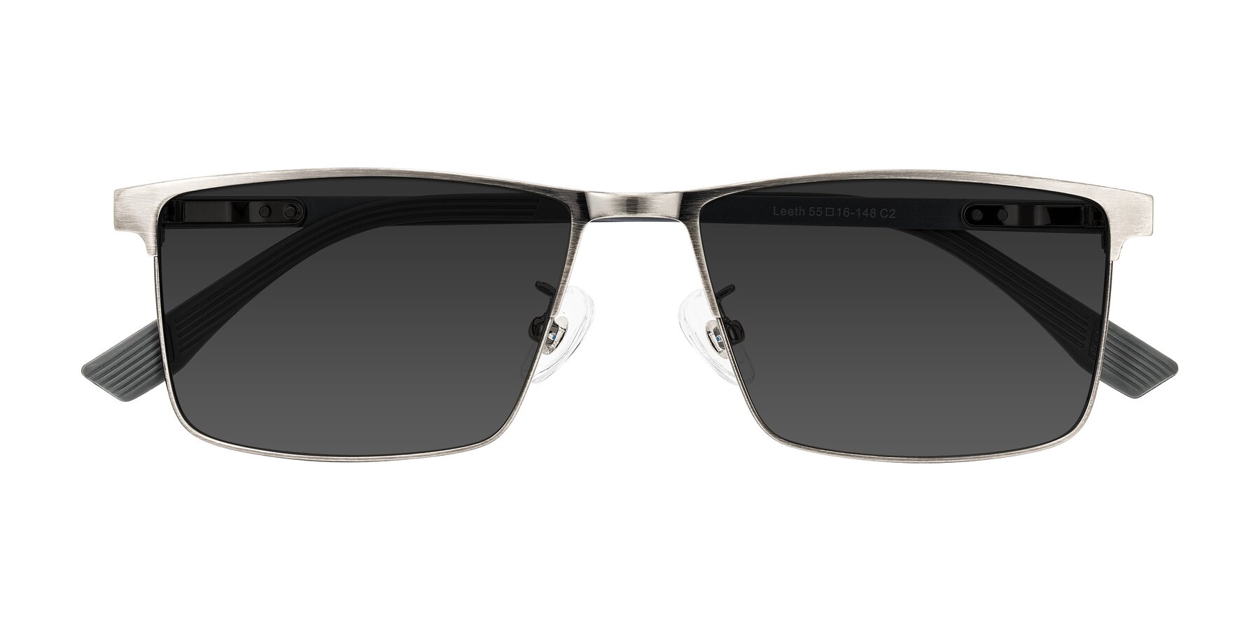 Folded Front of Leeth in Brushed Silver with Gray Tinted Lenses