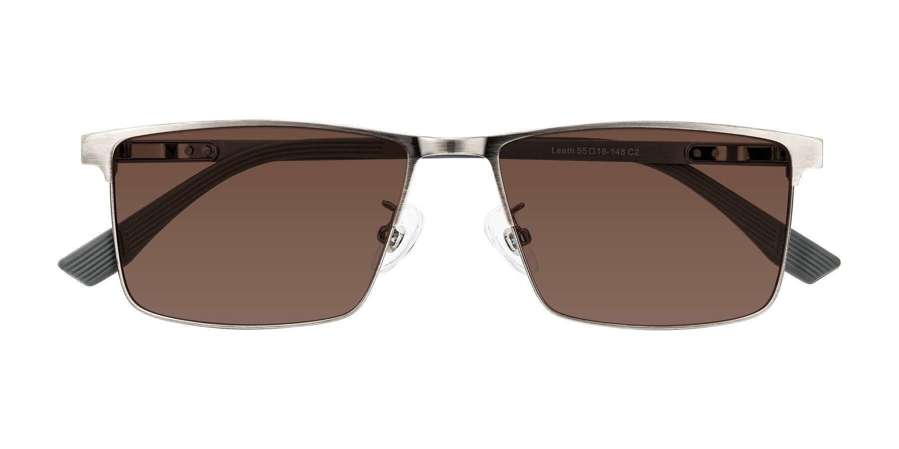 Folded Front of Leeth in Brushed Silver with Brown Tinted Lenses