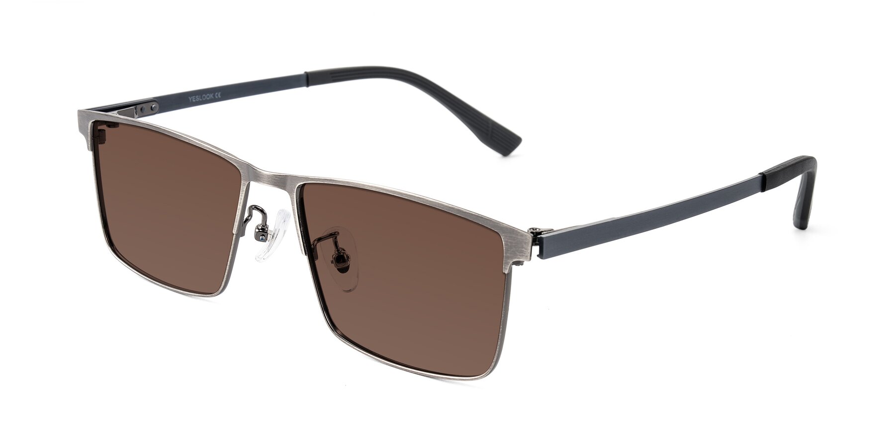 Angle of Leeth in Brushed Silver with Brown Tinted Lenses