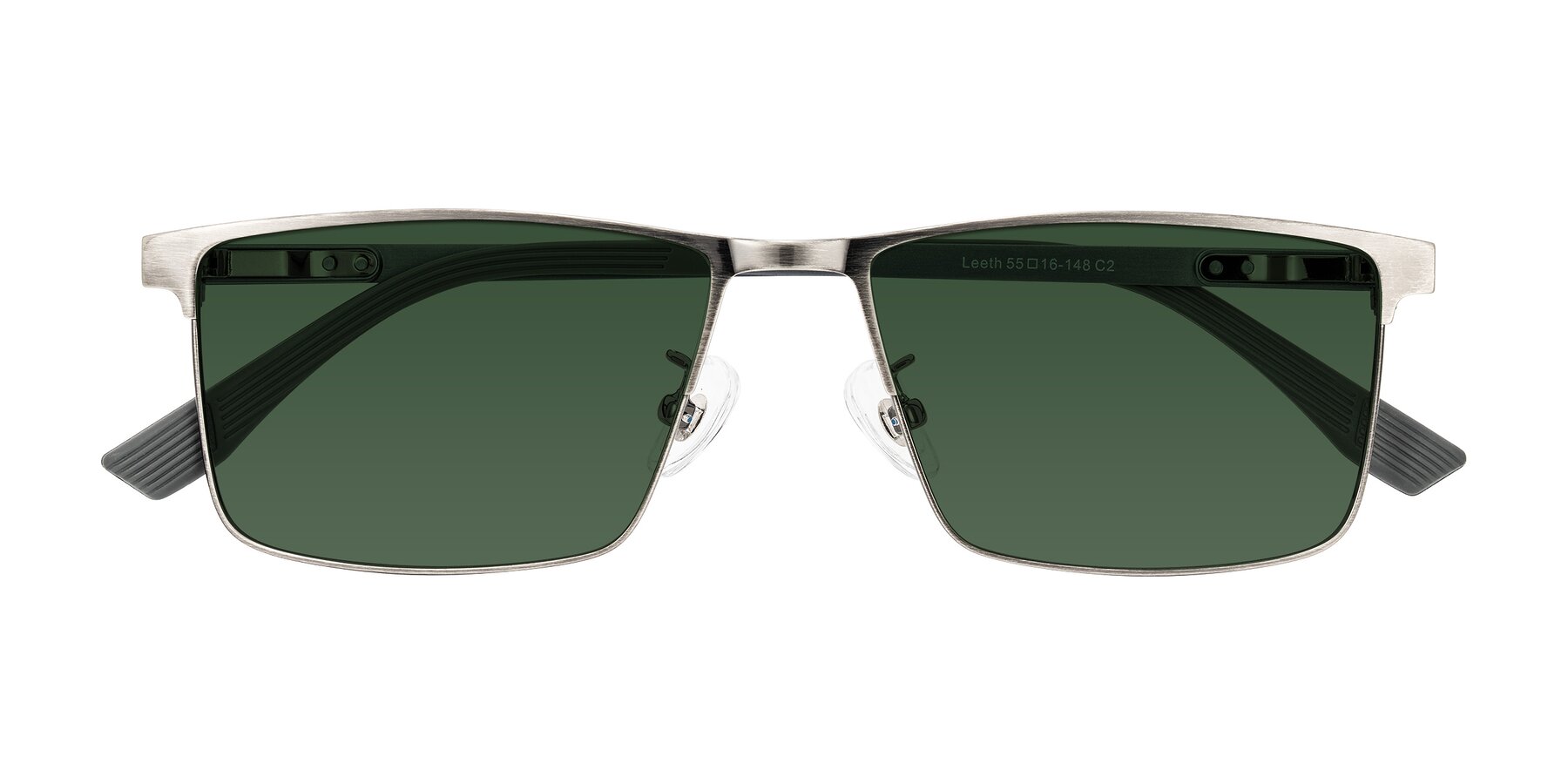 Folded Front of Leeth in Brushed Silver with Green Tinted Lenses