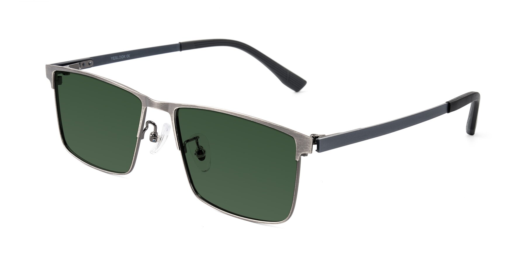 Angle of Leeth in Brushed Silver with Green Tinted Lenses