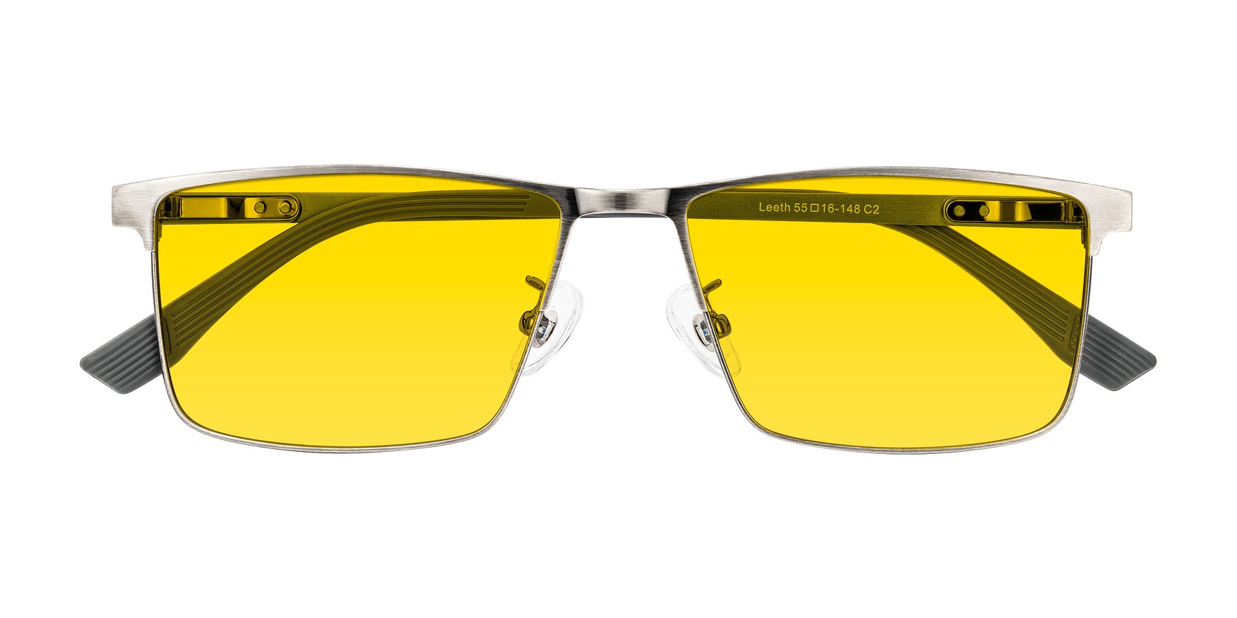 Folded Front of Leeth in Brushed Silver with Yellow Tinted Lenses
