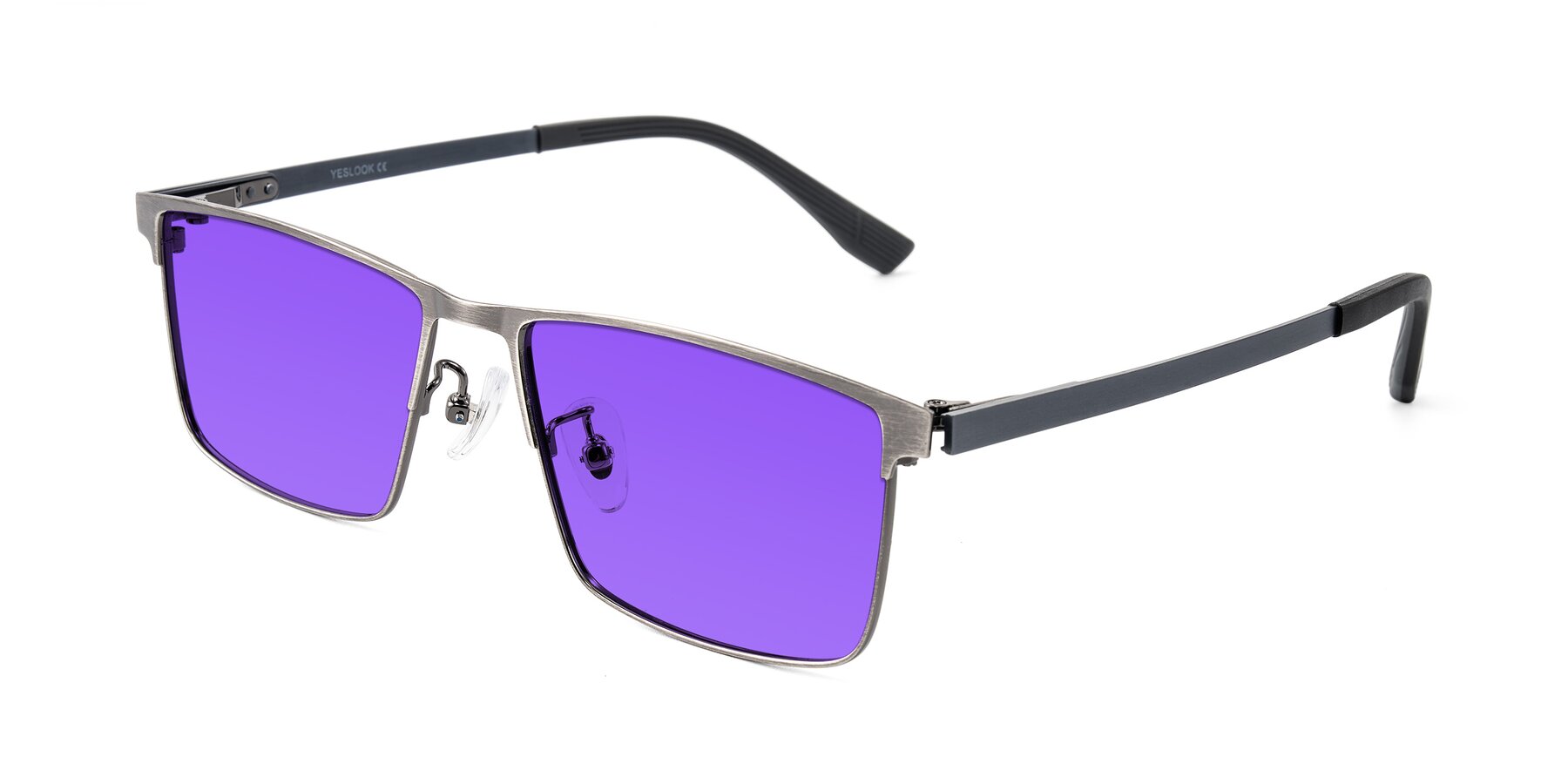Angle of Leeth in Brushed Silver with Purple Tinted Lenses