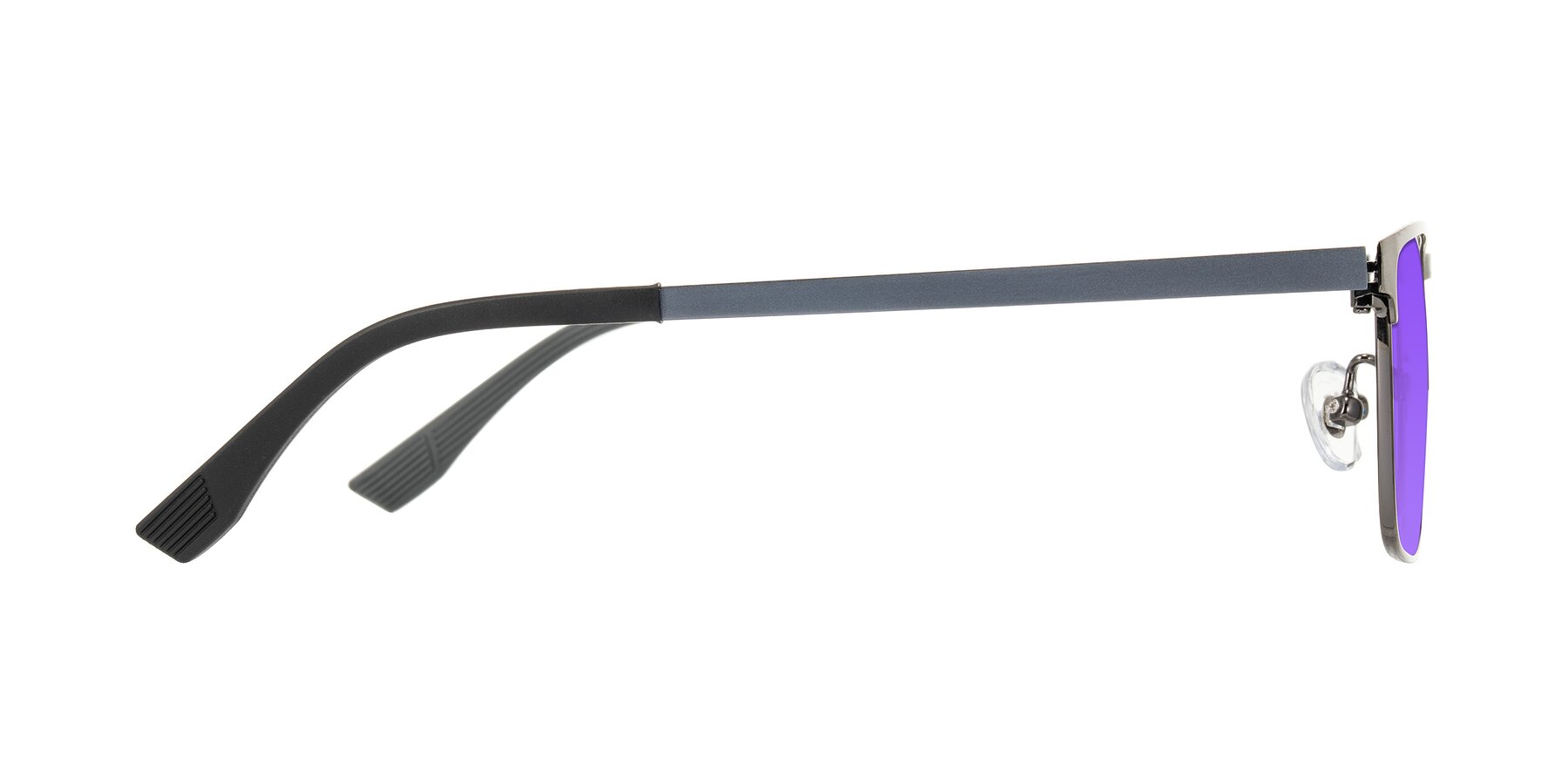 Side of Leeth in Brushed Silver with Purple Tinted Lenses