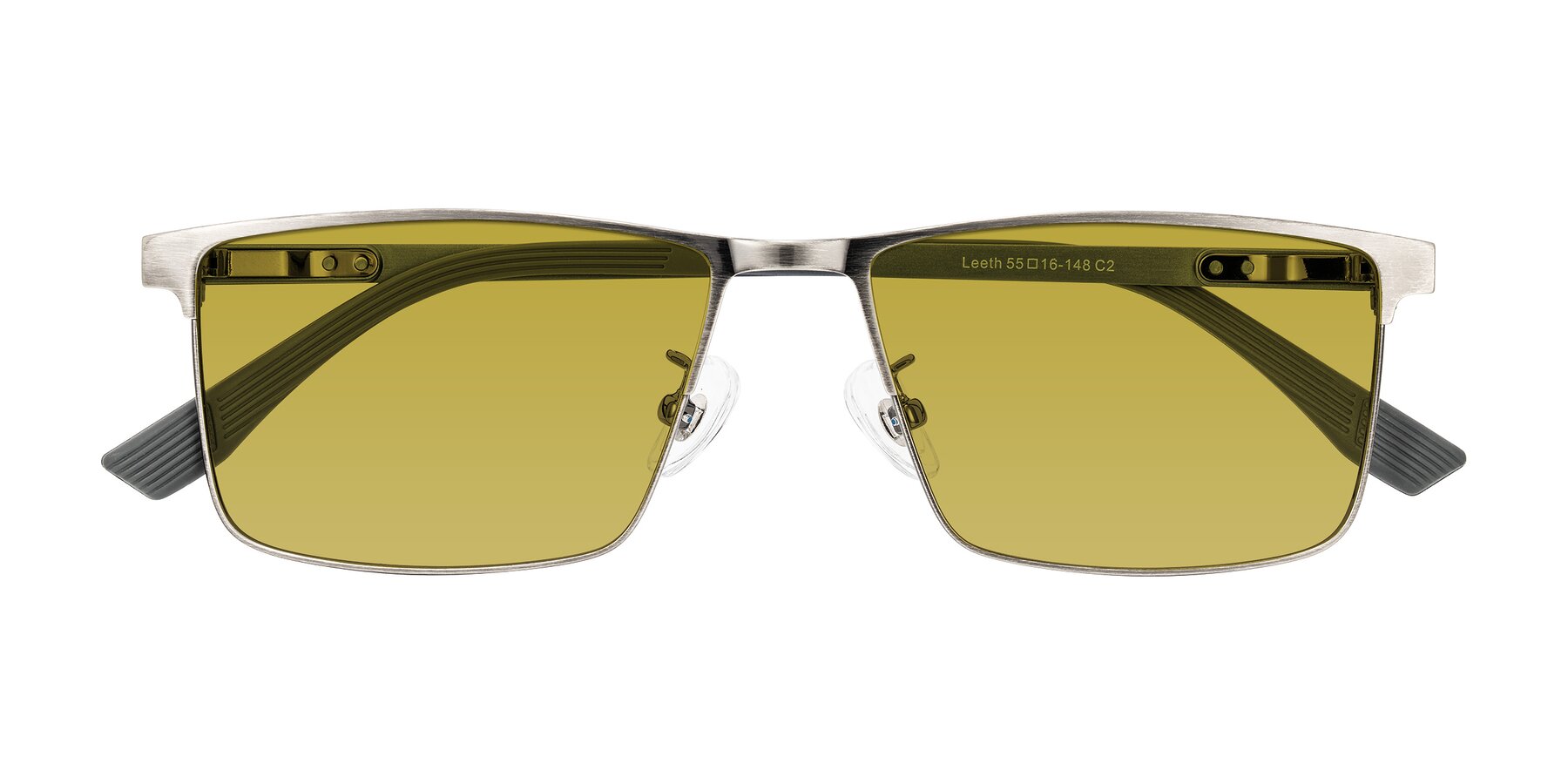 Folded Front of Leeth in Brushed Silver with Champagne Tinted Lenses