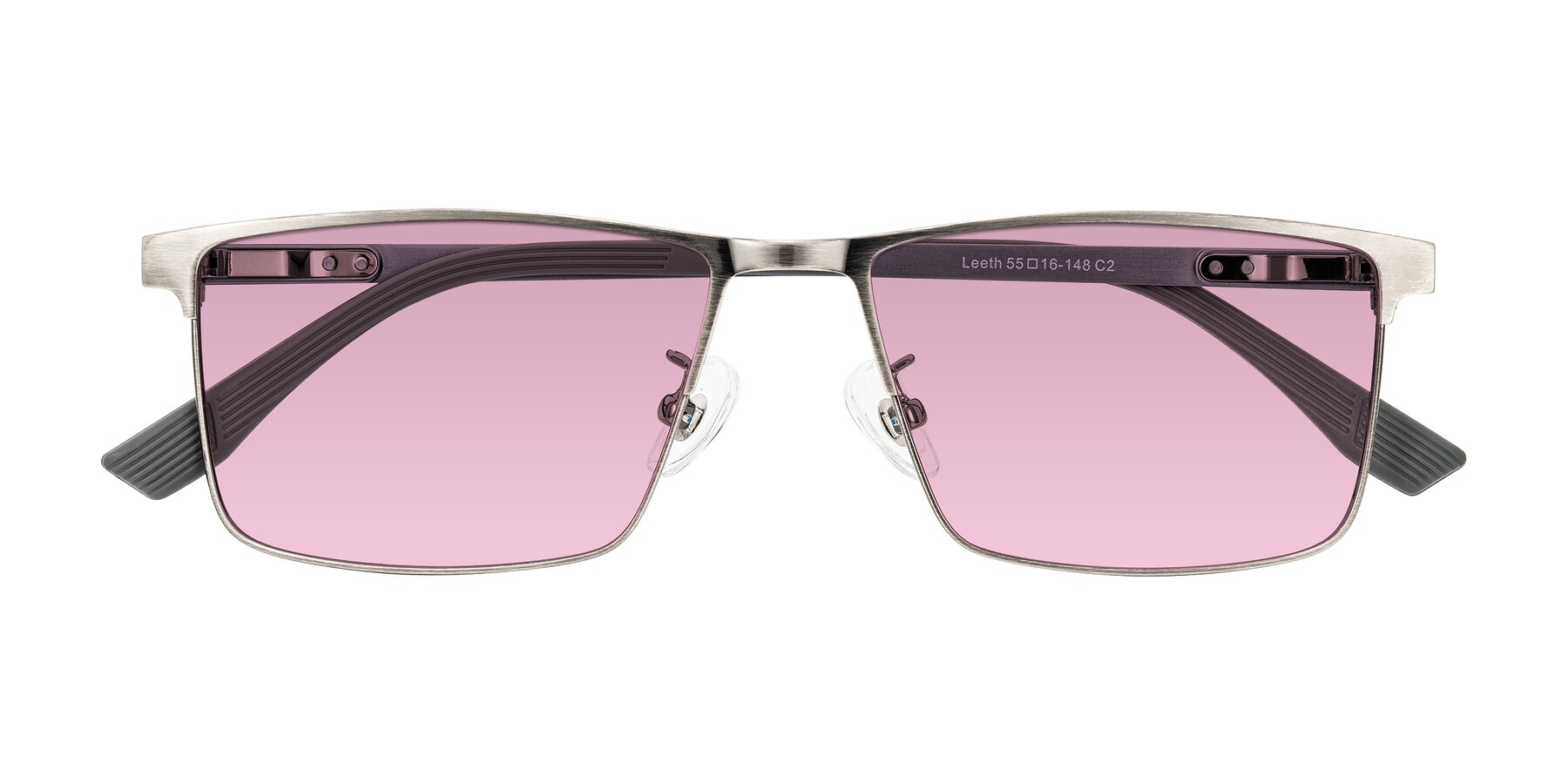 Folded Front of Leeth in Brushed Silver with Light Wine Tinted Lenses