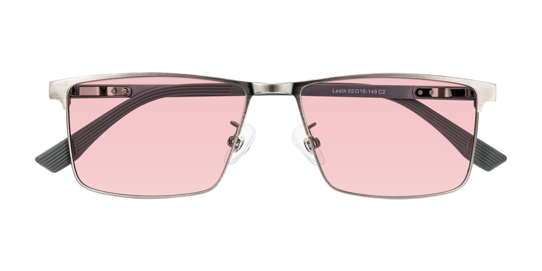 Folded Front of Leeth in Brushed Silver with Light Garnet Tinted Lenses