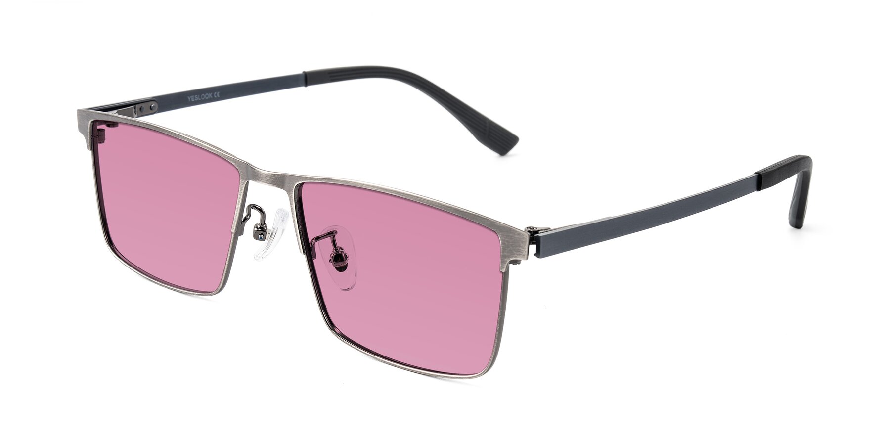 Angle of Leeth in Brushed Silver with Medium Wine Tinted Lenses