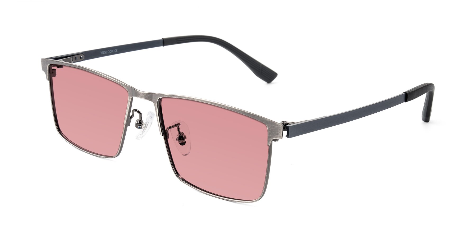 Angle of Leeth in Brushed Silver with Medium Garnet Tinted Lenses