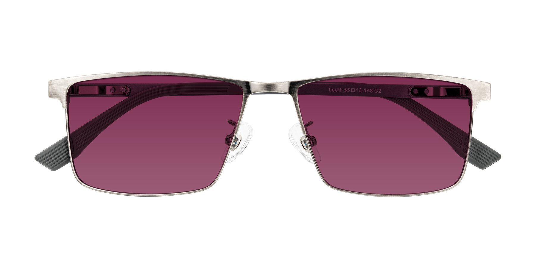 Folded Front of Leeth in Brushed Silver with Wine Tinted Lenses