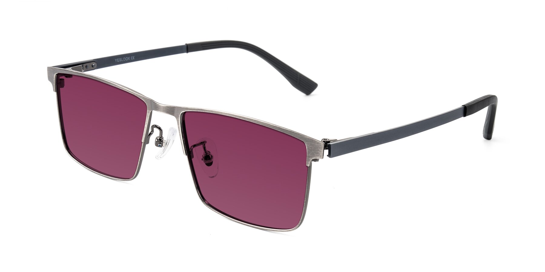 Angle of Leeth in Brushed Silver with Wine Tinted Lenses