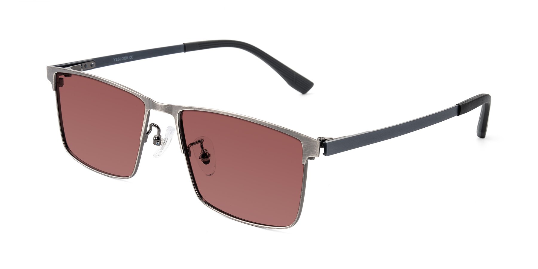 Angle of Leeth in Brushed Silver with Garnet Tinted Lenses