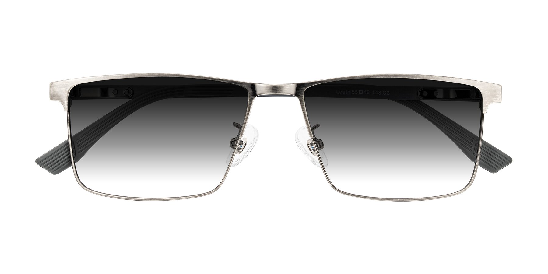 Folded Front of Leeth in Brushed Silver with Gray Gradient Lenses