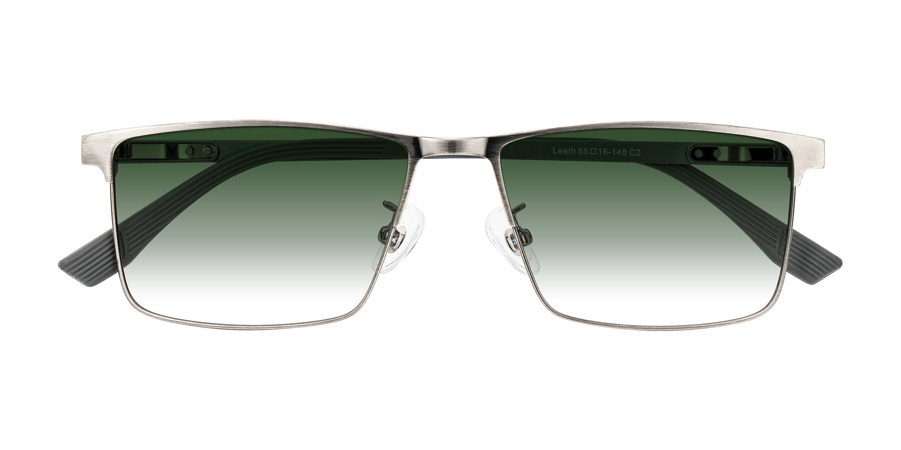 Folded Front of Leeth in Brushed Silver with Green Gradient Lenses
