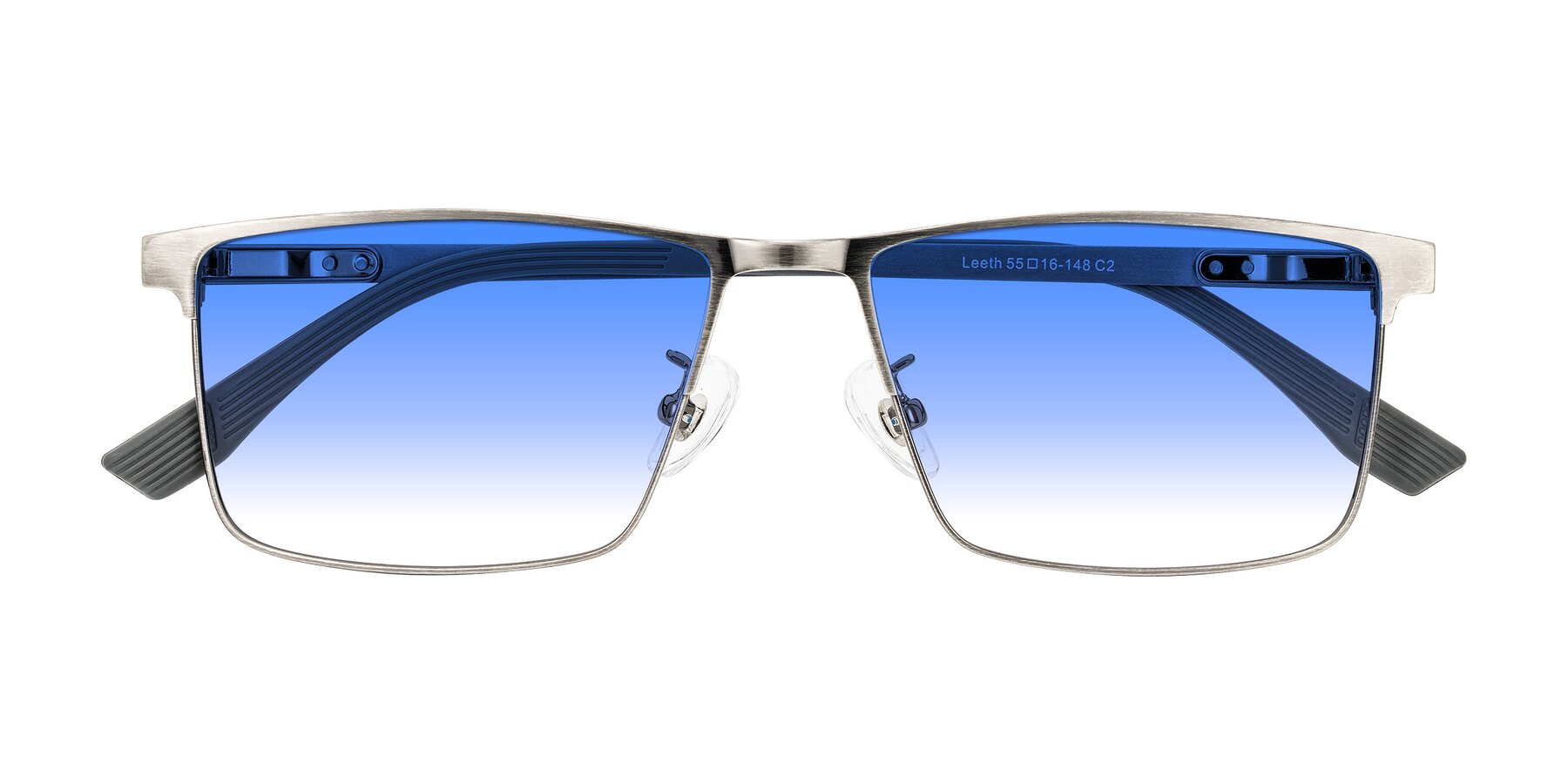 Folded Front of Leeth in Brushed Silver with Blue Gradient Lenses