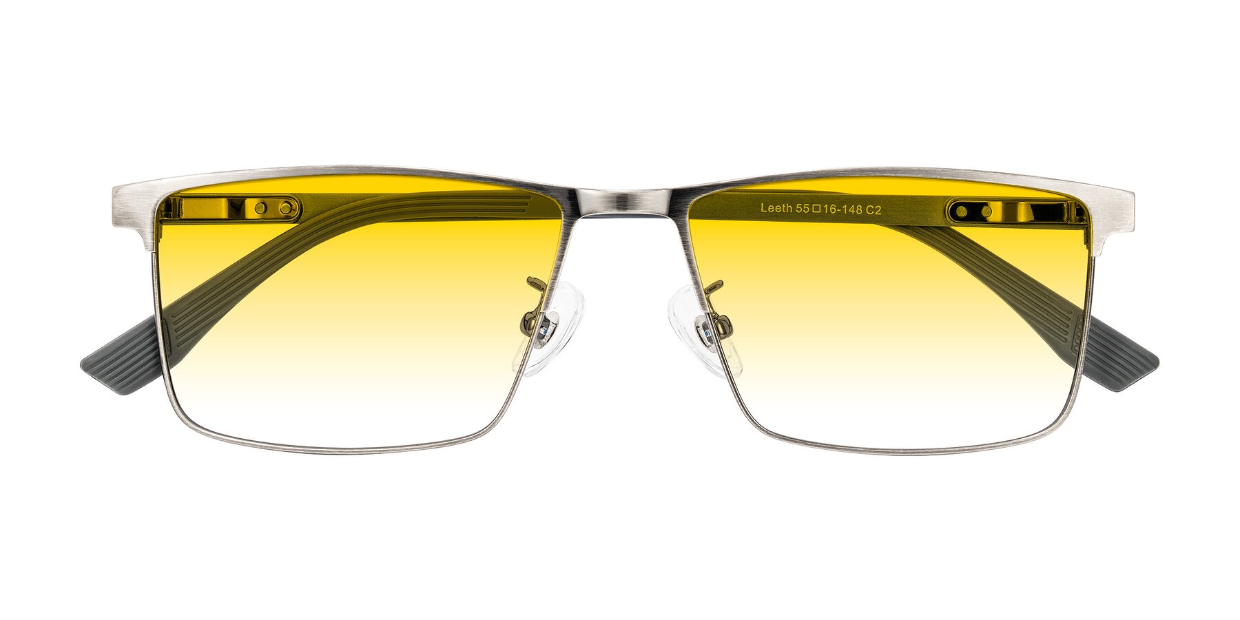 Folded Front of Leeth in Brushed Silver with Yellow Gradient Lenses