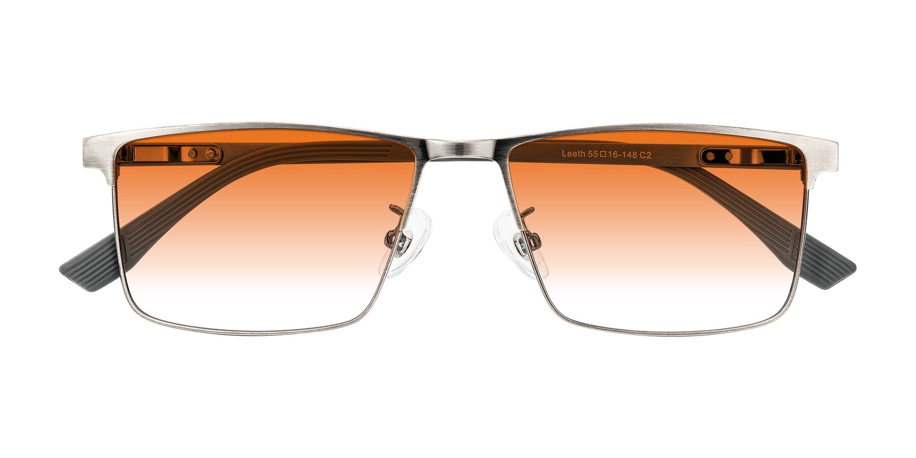 Folded Front of Leeth in Brushed Silver with Orange Gradient Lenses