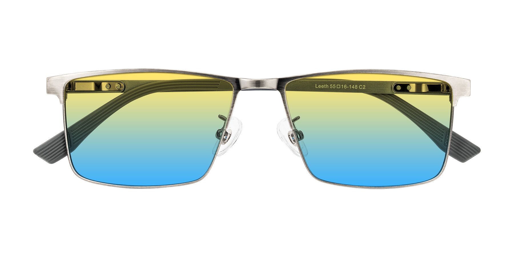 Folded Front of Leeth in Brushed Silver with Yellow / Blue Gradient Lenses