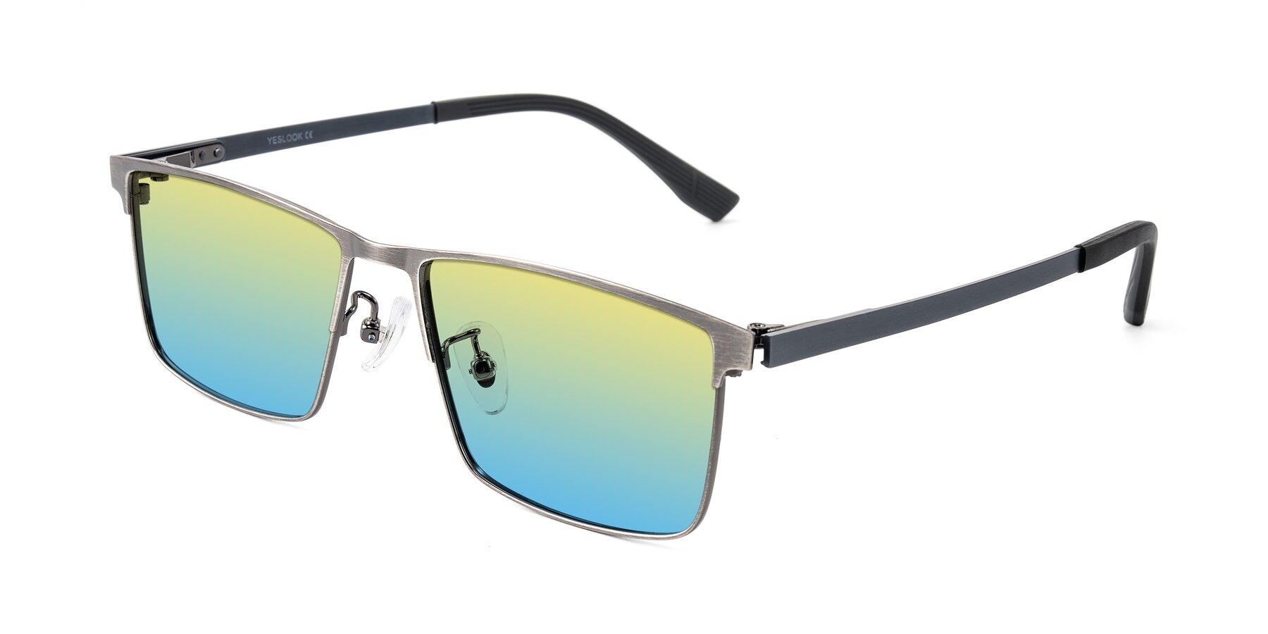 Angle of Leeth in Brushed Silver with Yellow / Blue Gradient Lenses
