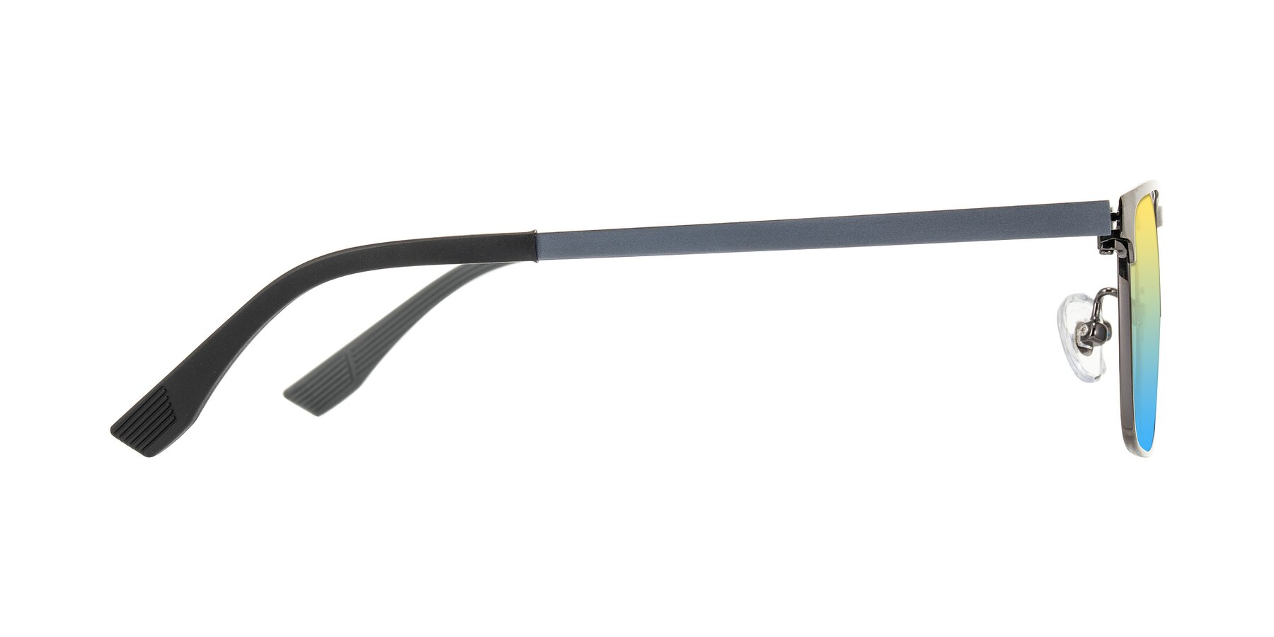 Side of Leeth in Brushed Silver with Yellow / Blue Gradient Lenses