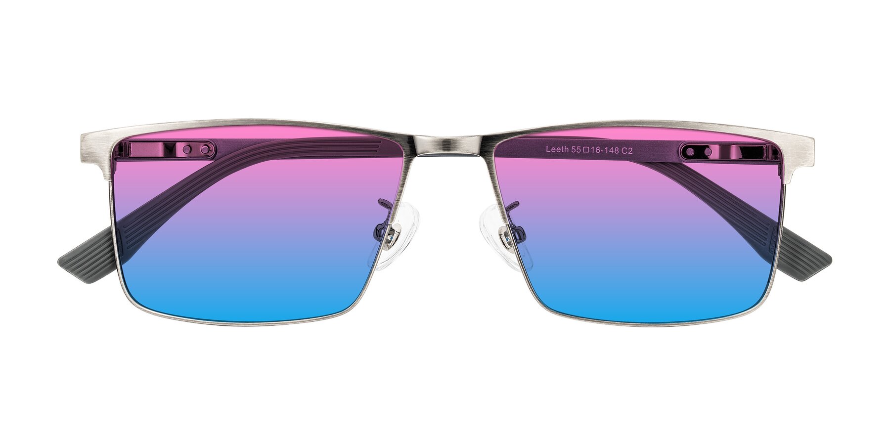 Folded Front of Leeth in Brushed Silver with Pink / Blue Gradient Lenses