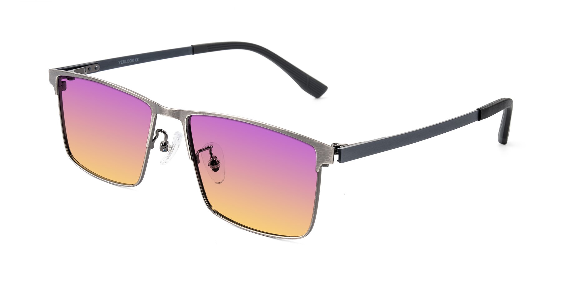 Angle of Leeth in Brushed Silver with Purple / Yellow Gradient Lenses