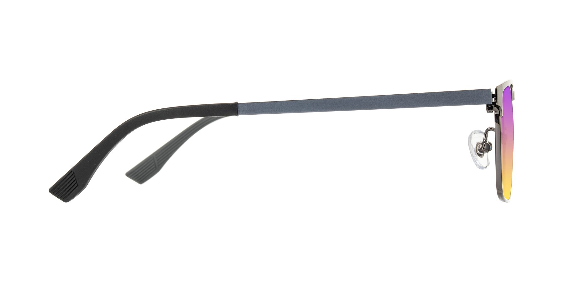Side of Leeth in Brushed Silver with Purple / Yellow Gradient Lenses